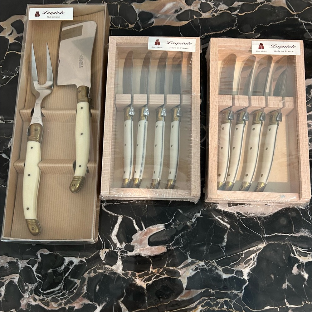 Laguiole Ivory Handle Steak Knife and Carving Set